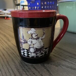 Fat Chef Mug- For Coffee/ Tea- Black with Red Inside- Collectors Piece *NEW* WOT